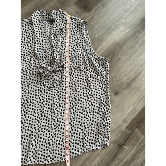 Adrianna Papell Womens Beige Black Polka Dot Sleeveless V-Neck Blouse Top XL - Picture 11 of 13